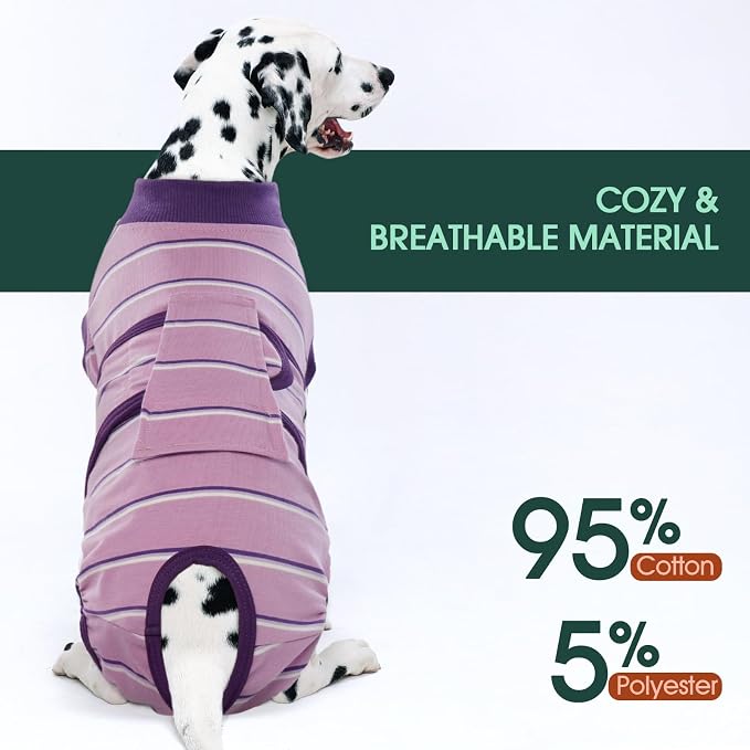 Kuoser Dog Surgery Recovery Suit, Soft Breathable Dog Recovery Suit for Female Spay Male Nueuter, Anti Licking Puppy Onesie Pet Surgical Suit for Dogs Abdominal Wounds Skin Disease, Purple Strips 2XL