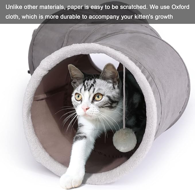 Ownpets Cat Tunnel 48 inch Long S-Shape Collapsible Cat Play Tunnel with Interactive Feather Wand Large Pet Tunnel Tube Toy for Cat Kitten Kitty Puppy Rabbit