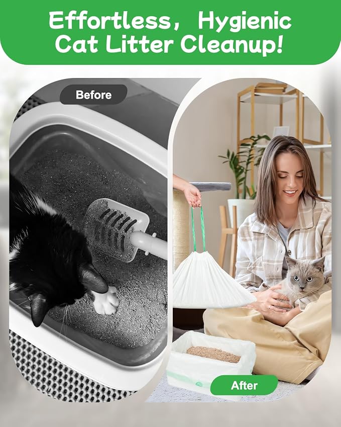 140 Count Cat Litter Bags Liners, Pre-separated Litter Robot Bags for Automatic Litter Boxes & Litter Robot 4/5/3, Thick 10-12 Gal Cat Waste Bags with Strong Ties, Fits Pans Under 24"