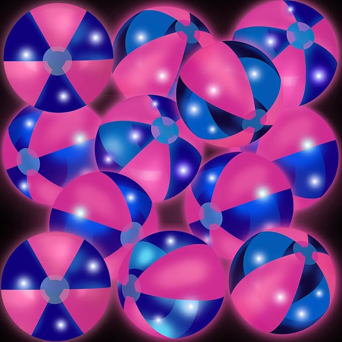 MiniInflat 12 Pcs Light up Beach Balls 16'' Jumbo Pool LED Balls Glow in the Dark Neon Giant Inflatable for Summer Hawaiian Tropical Theme Beach Party Decor Water Accessory (Pink)