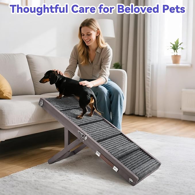 Pawaboo Foldable Dog Ramp, Small Dog Ramp for Couch, 4 Adjustable Height from 13'' to 21", Stable Pet Steps with Non-Slip Pad, Portable Pet Ramps Use for Couch Sofa Stairs, Grey Purple