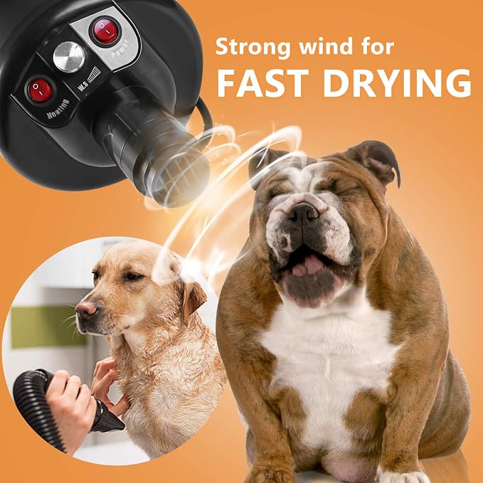 PETNF Dog Dryer for Pet Grooming + A Set of Compatible Hose Accessories, Adjustable Speed Temp Noise Reduction Dog Hair Dryer Blower Dog Blow Dryer High Velocity Air Forced Blow Dryer for Large Dogs