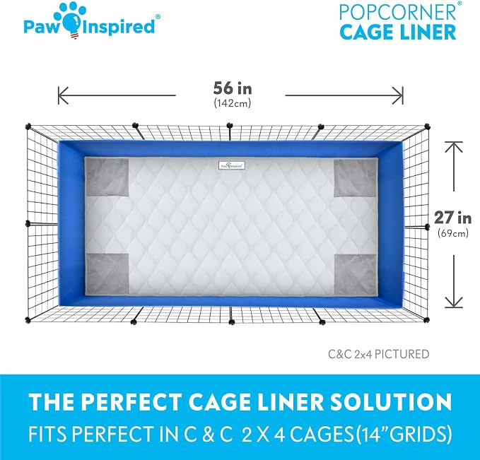 Paw Inspired PopCorner Guinea Pig Cage Liners | Washable Fleece Bedding or Pet Bed Mat for Small Animals | Super Absorbent Pee Pad with Reinforced Corners and Waterproof Bottom (C&C 2x4, Light Gray)