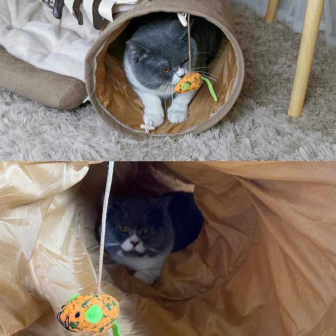 LEFTSTARER 2-in-1 Collapsible Cat Tunnel for Indoor Bed and Hideout - Pet Dog Rabbit Bunny Ferret Tunnel Tubes Toys with Removable Washable Mat, Tower Wheel Stuff