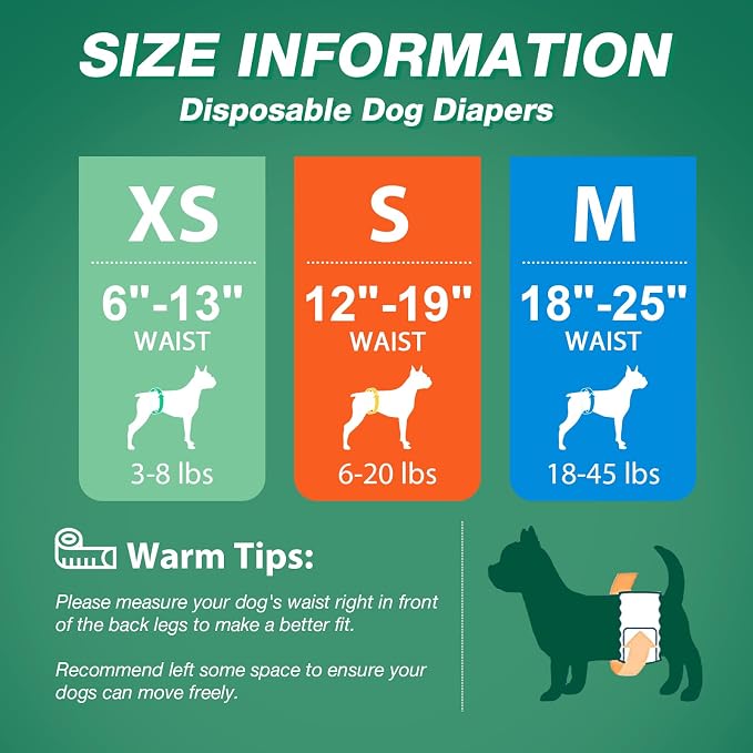 Pet Soft Disposable Dog Dipaers - Male Dog Wraps Wetness Indicator, Ultra Absorbent Puppy Diapers Male for Excitable Urination or Incontinence, 48pcs Small