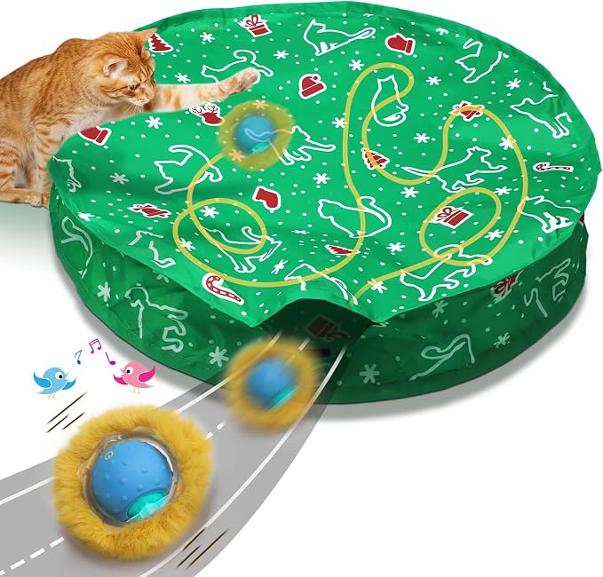 Giociv Interactive Cat Toys Ball Fast Rolling in Pocket, Motion Activate Chirping Cat Ball Christmas Cat Toys 2025 Cat's Gift