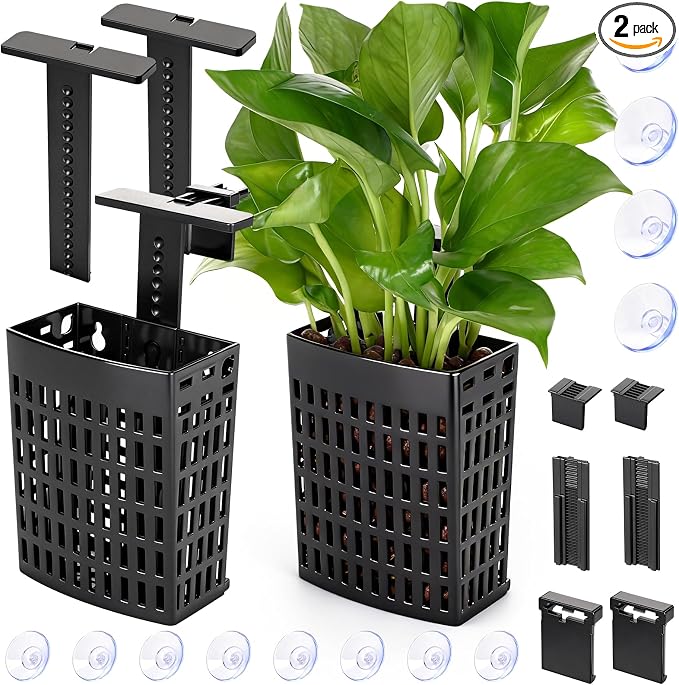 2026 Latest Upgraded Aquarium Plant Holder Adjustable Height with Extendable Hook and Suction Cup for Fish Tank Aquaponic Plant Cultivation and Aquascape Accessories Decorations (2 Pack)