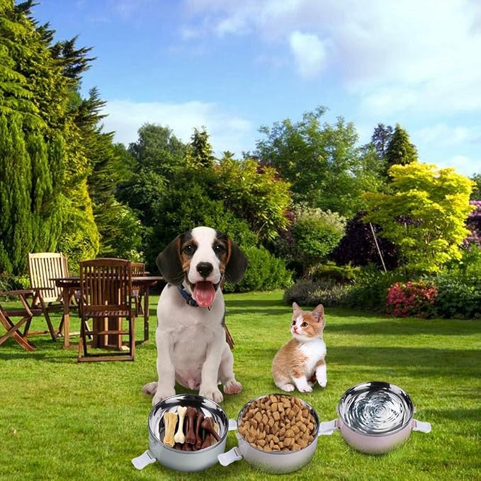 Pets Travel Bowl,4 Tiers Portable Stainless Steel Travel Lunch Bowls Set for Pet