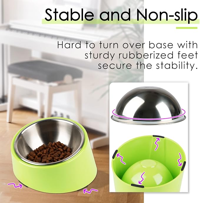 SuperDesign Mess Free 15° Slanted Bowl for Dogs and Cats, Tilted Angle Bulldog Bowl Dog Feeder, Non-Skid & Non-Spill, Easier to Reach Food M/1 Cup Green