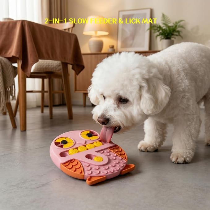Slow Feeder Dog Bowl & Lick Mat, Interactive Dog Puzzle Toy for Fast Eaters, Treat Dispensing Toys with Non-Slip Base, Sturdy Plastic for Small, Medium, Large Dogs, Healthy Eating (Blue)
