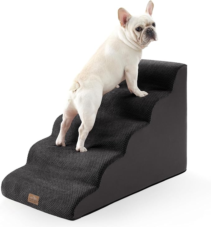 COZY KISS Extra Wide Dog Stairs 19.7" Width, Large Pet Step for Small Medium Dog, Puppy or Cat, Ramp for High Bed or Car, High Density Foam Ladder, Stable, 5 Step, 19.7x33x22.4 inch, Black