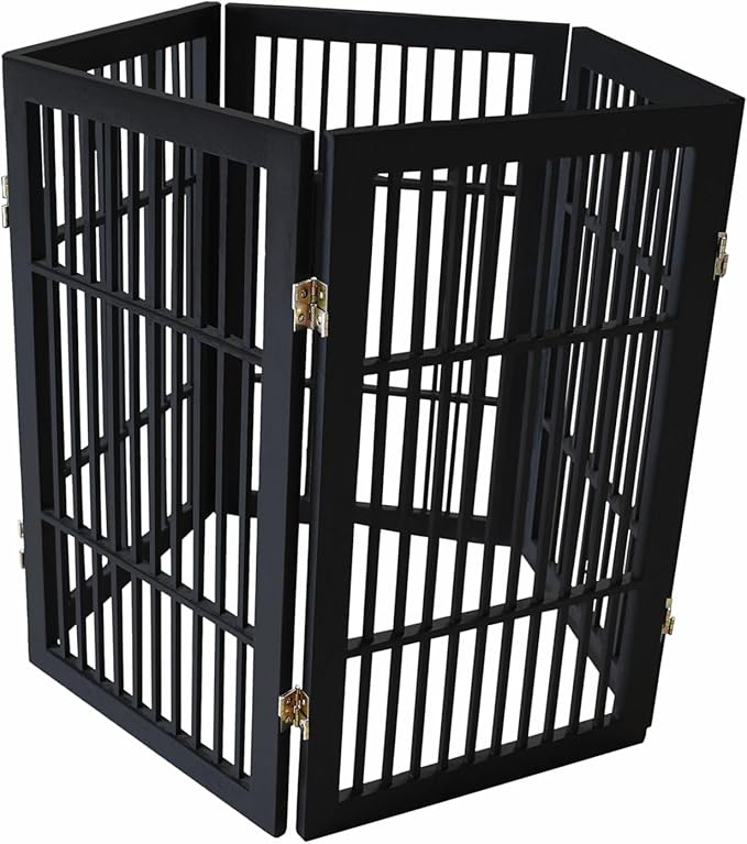 Urnporium Pet Dog Gate Freestanding, Strong Durable Folding Wooden Fence, Portable Acacia Hardwood Safety Barrier for Indoor & Outdoor Use (Black Pet Gate, 5 Panel 30" Tall)