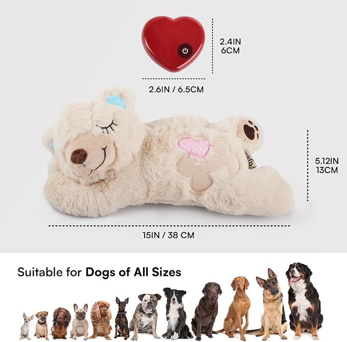 ALL FOR PAWS Puppy Soothing Heartbeat Bear Comfort Dog Sleep Aid Plush Toy for Crate Training