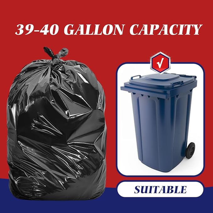 Teivio Black Large Trash Bags 40-45 Gallon 200 Count | Large Multipurpose | Fit 35,39,40,42,44,45 gallon Garbage Bin Liner | Kitchen | Lawn And Leaf Bags Outdoor Yard Waste Bag | Workshops Trash