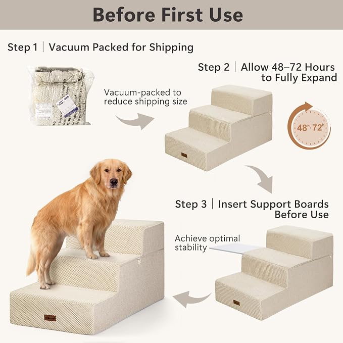 Dog Stairs for Large Dogs 18" H, Extra Wide Pet Steps for Couches & Beds | Aodisman Extra Wide 20" Steps with Deep Treads Provide Stable, Comfortable Climbing Support for Large, Senior Dogs,Beige