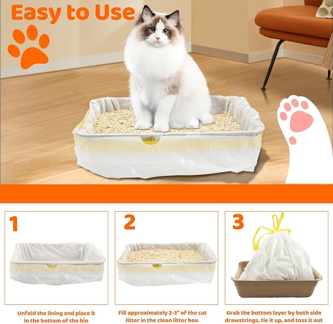 30 Count Litter Box Liners Jumbo 45" x 18" Tear Resistant Cat Litter Bags Liners 2.5MIL Thicken Drawstring Durable Cat Pan Liners Extra Large Kitty Litter Box Bag Disposable Pet litter Bags