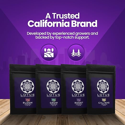 Lotus Nutrients Intro Pack - 4-Part Sample Kit with Grow, Bloom, Boost & Cal/Mag - Powdered Plant Nutrients for Hydroponics, Coco Coir & Soil - Trial Size for Indoor & Outdoor Growers