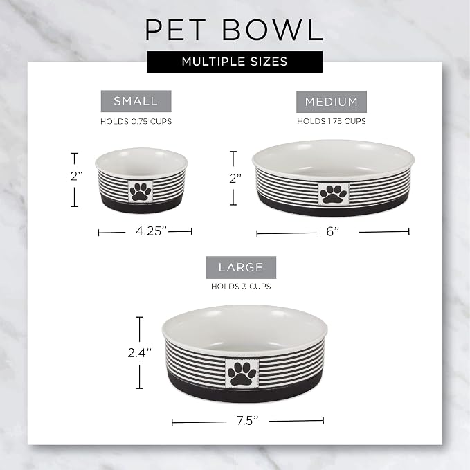 Bone Dry Ceramic Bone & Paw Pet Collection, Dishwasher Safe, Small Bowl, 4.25x2, Gray, 2 Count