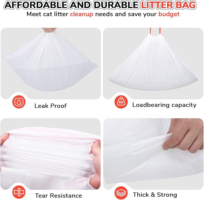 80 Count Thicken Cat Litter Box Liners Compatible With Automatic Cat Litter Box and Litter Box Robot 4 and 3,Heavy Duty Drawstring Kitten Litter Drawer Liners Disposable 25" x 16"