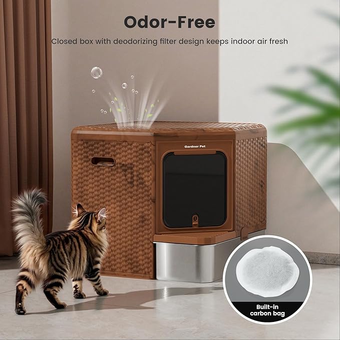 Gradner Pet Cat Litter Tray, Odour-Resistant Enclosed Cat Litter Box (Stainless Steel Little Box)
