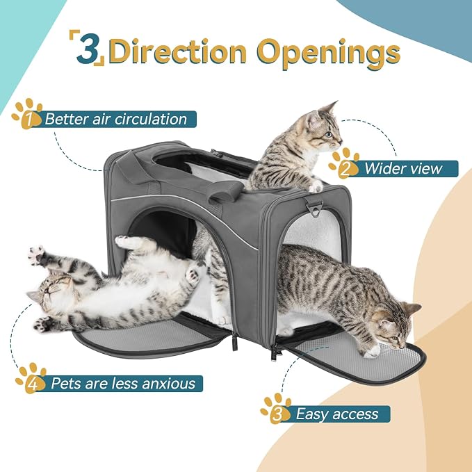 ‌Petsfit Airline Approved Pet Carrier for Small Cats, 15x8x10 TSA Approved Carrier, with Removable Dual-Sided Padding (2-Way Placement) - Fits Under Most Airplane Seats, Escape Proof (Grey)