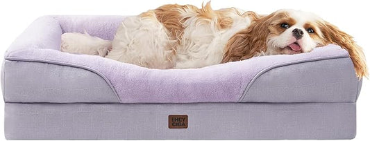 EHEYCIGA Orthopedic Dog Bed for Large Sized Dog, 36x27 Inch Large Memory Foam Dog Couch Bed with Sides, Waterproof Liner & Washable Removable Cover, Bolster Pet Sofa, Purple