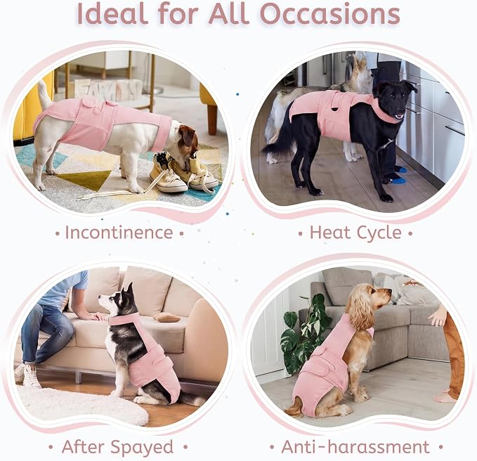 Dog Diapers Female Reusable Washable Period Diaper with Suspender,Adjustable Dog Panties Anti-Harassment, Doggie Diapers for Incontinence, Heat Cycles, or Senior Dogs（XS-XL）