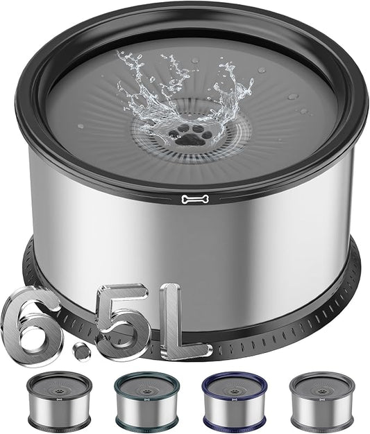 1.6 Gallon Dog Water Bowl, 6.5L/220oz Stainless Steel No Spill Water Bowls for Large Dogs, Super Large Capacity Splash Proof Pet Slow Drinking Water Bowl with Anti-Slip Mat for Mess Drinkers