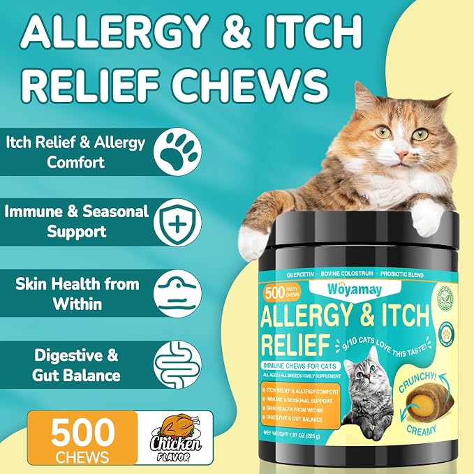 Woyamay Cat & Dog Wellness Bundle – Anti-Itch Allergy Chews for Cats + Dog Calming Pheromone Diffuser Kit, Supports Cat Skin Comfort & Reduces Dog Anxiety, All-in-One Pet Care Solution
