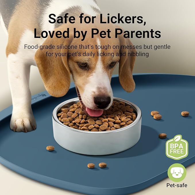 DownyPaws Dog Food Mats for Floors Waterproof, BPA Free Silicone Dog Bowl Mat, Non-Slip Pet Feeding Mat with High Raised Edge, Cat Placemat for Messy Drinkers, 24"×17", Ocean