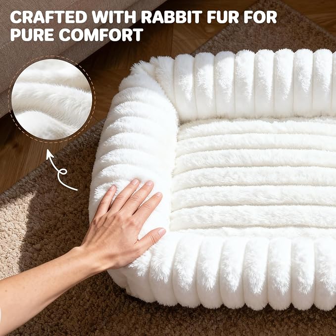 Square Cat Bed Orthopedic Pet Bed with Pillow Super Soft Rabbit Fur Small Dog Beds, Calming Plush Kitten Bed with Removable Washable Cover & Anti-Slip Bottom cat beds for Indoor Cats self Warming