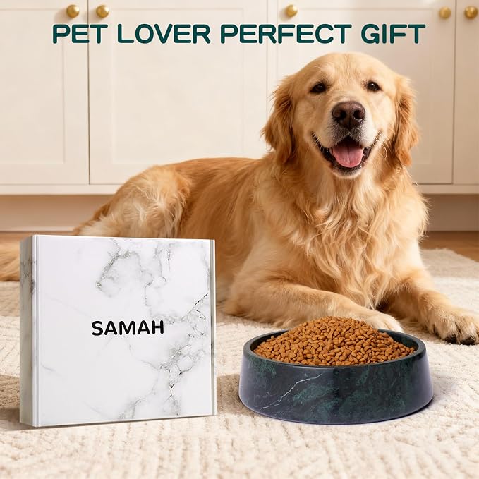 SAMAH Green Marble Dog Bowl, Non-Slip Dog Food Water Bowl, Large Weighted Stone Dish, Natural Marble Heavy Pet Bowl, Easy to Clean, Gifts for Cat Lovers, Perfect Cat Dog Gifts, Holds 6 Cups(6 lbs)