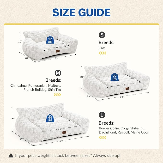 ABCPET Cat Bed Dog Couch for Puppy and Kitten, Fluffy Dog Bed Medium Dogs Couch, Supportive Cat beds for Indoor Cats, Washable Cover & Non-Slip, 32 inch, White