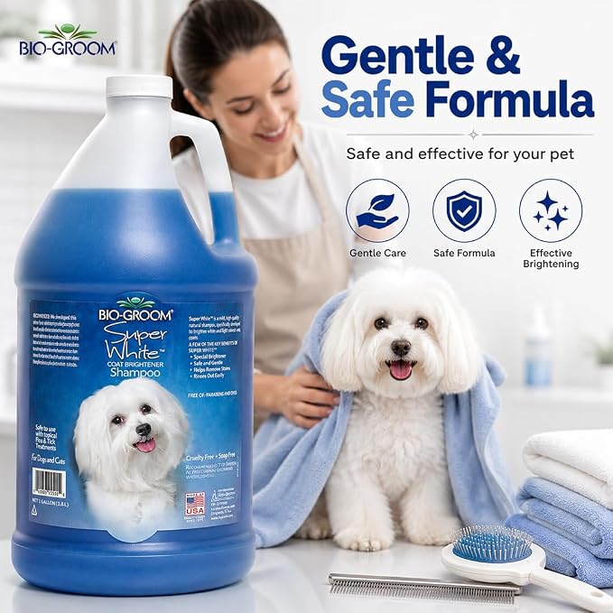 Bio-Groom Super Whitening Dog Shampoo - Whitening Pet Shampoo, Dog Bathing Supplies, Puppy Wash, Grooming Supplies, Cruelty-Free - 1 Gallon