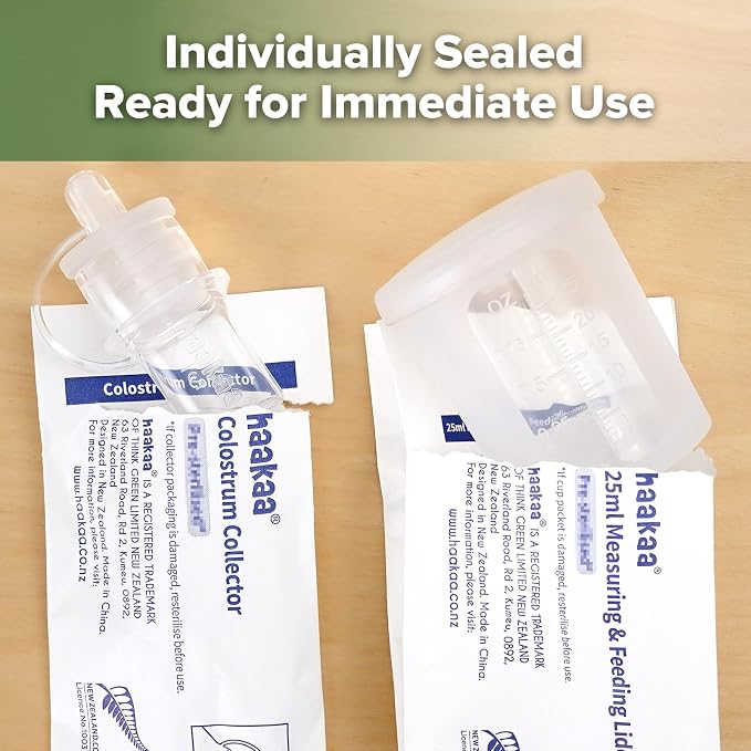 haakaa Colostrum Collector Kit 2ml/6pcs & Lidded Feeding Cup 25ml - Collect, Store & Feed Colostrum Ready-to-Use Pack, Reusable Colostrum Syringes Set for Liquid Gold