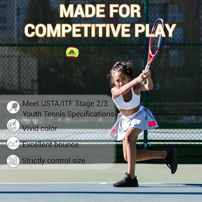 AMA SPORT Tennis Balls - 25%-50%-75% Low Compression Stage Practice Tennis Balls for Beginners Youth Training