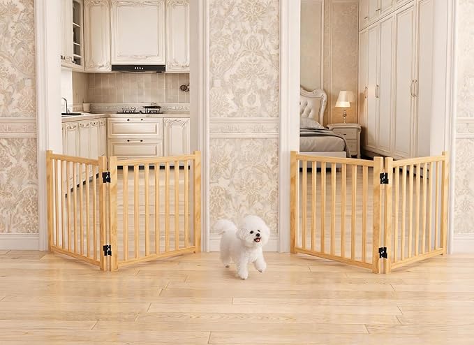 YOCAN Non-Painted Wooden Freestanding Dog Gates for The House,Doorways, Stairs,Wood Dog Fences Indoor Pet Gate,Step Over Fence-2 Panel H:23"(2PC)