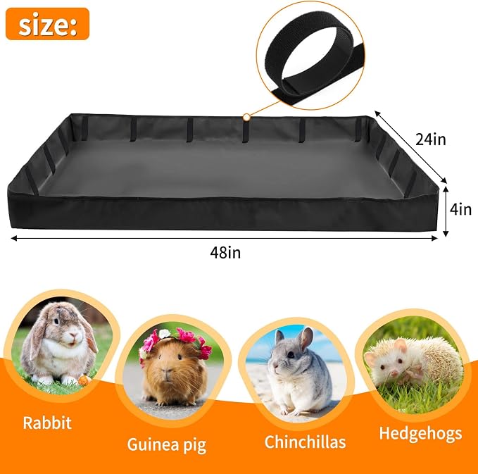 AKEfit Guinea Pig Cage Liner Tarp Bottom Waterproof and Washable for Rabbits, Bunny, Chinchesillas, Hedgehog, Ferrets and Hamsters, 48 "L x 24 "W x 4 "H-Black
