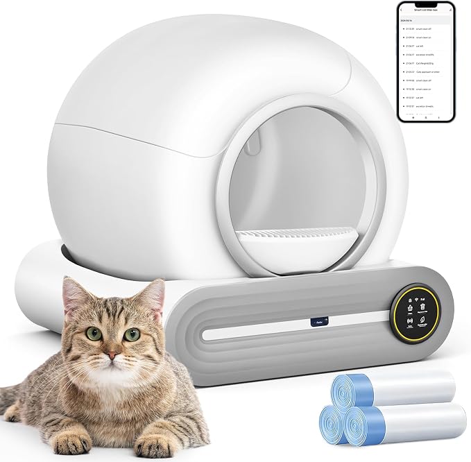 Self Cleaning Cat Litter Box, 65L+ 9 L Extra Large Robot Automatic Litter Box for Multiple Cats, APP Control, Deodorization with 1 Odor Eliminator, 3 Rolls Litters Bags