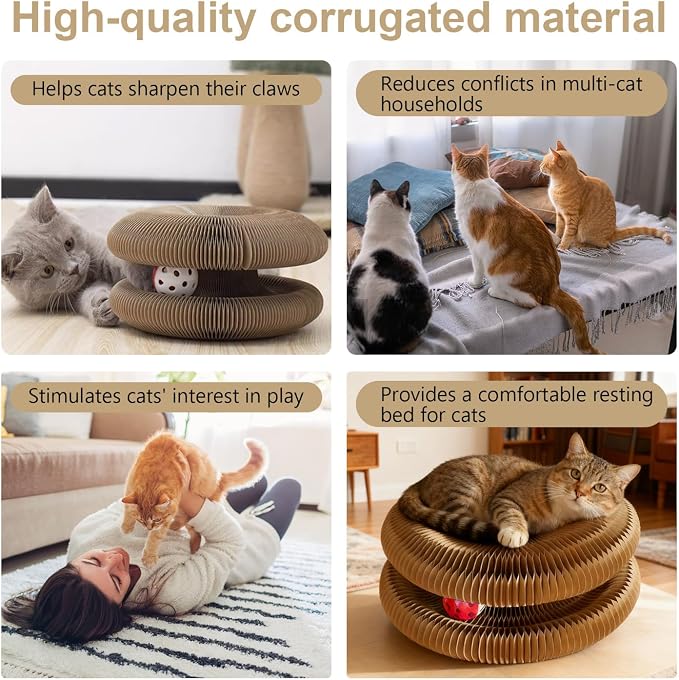 Cat Toy, Kitty Cat Scratchers for Indoor Cats Magic Organ Foldable Cardboard Cat Scratcher Kitty Toy Interactive Relieve Boredom and Exercise Brown