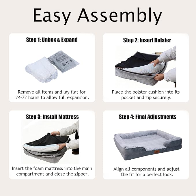 Orthopedic Dog Bed for Medium Dogs - Gel Memory Foam Pet Bed with Waterproof & Washable Cover, Contoured Bolster Design for Dogs & Cats (Grey, 30.0" L x 20.0" W x 6.3" Th)