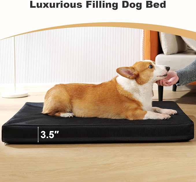 Indestructible Dog Beds for Large Dogs, Orthopedic Memory Foam Pet Bed with Oxford Fabric, Waterproof Outdoor Dog Bed for Kennel with Washable Cover and Non-Slip Bottom, 41''x27'', Black