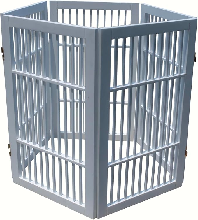 Urnporium Pet Dog Gate Freestanding, Strong Durable Folding Wooden Fence, Portable Acacia Hardwood Safety Barrier for Indoor & Outdoor Use (White Pet Gate, 5 Panel 30" Tall)