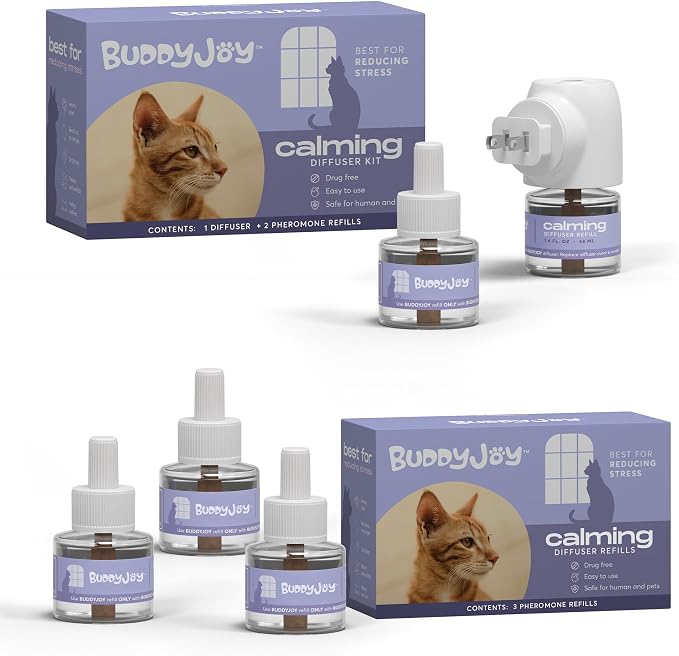 Cat Calming Diffuser Bundle – Long-Lasting 30-Day Formula with Pheromones for Stress Relief, Relaxation, and Anxiety Reduction in Cats Easy to Use – (1 Diffuser + 5 Refills)