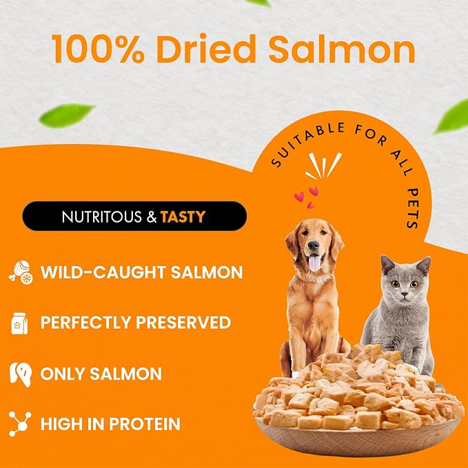 Freeze-Dried Salmon Treats for Cats & Dogs – 100% Wild Caught, Single Ingredient, High-Protein, Healthy Snack – No Additives or Preservatives – 2.7 oz - Inspected & Tested in USA