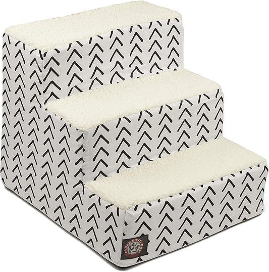 Majestic Pet 3 Step Portable Dog Stairs for Small Dogs to get on Bed Supports 250 lbs or Less – Dog Steps for High Bed with Machine Washable Cover –Pet Stairs for Cats Boho Arrow White/Black