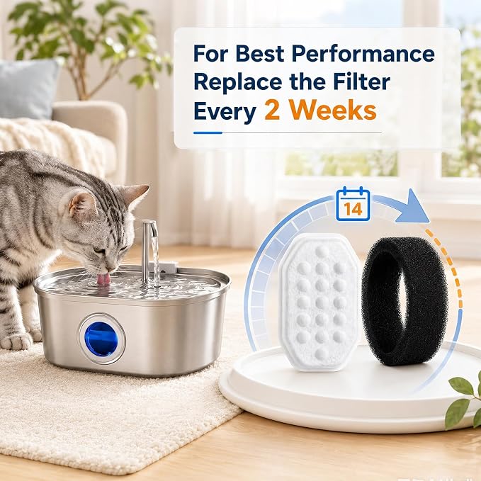 40 Pack Cat Water Fountain Filters-Cat Fountain Replacement Filters for Stainless Steel 3.2L/108oz Adjustable Water Flow Cat Fountain(20 Pack Pet Water Filter Refills+20 Pack Sponges)