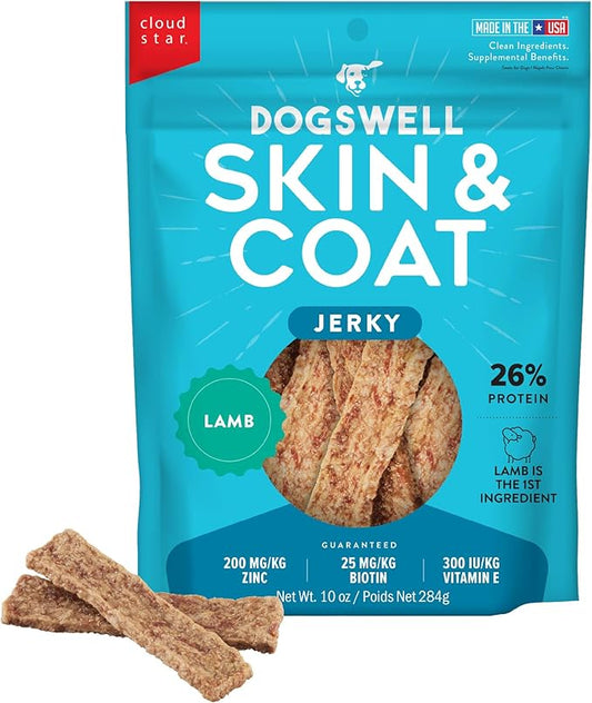 Dogswell Skin & Coat Jerky Dog Treats, Lamb, 10 oz. Pouch