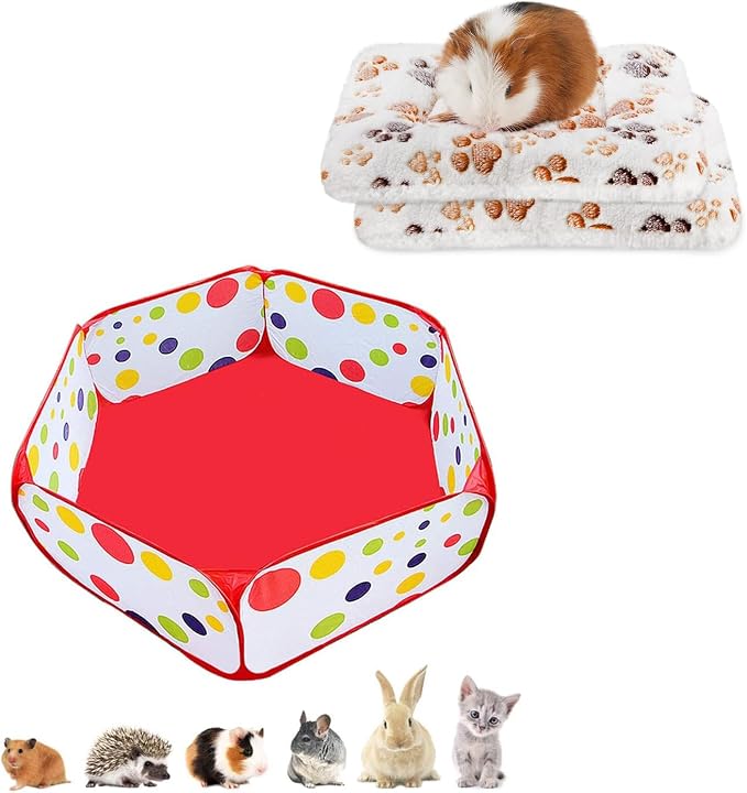 Amakunft 2 Pcs Guinea Pig Bed Mat Washable, Rabbit Winter Bed Pad for Indoor & Portable Small Animals Playpen, Outdoor/Indoor Pop Open Pet Exercise Fence, Guinea Pig Accessories Metal Wire Yard Fence