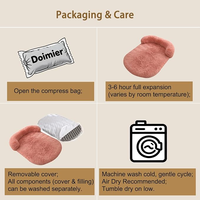 Orthopedic Dog Bed with Egg-Crate Base, Calming Dog Beds Fluffy Plush Faux Fur with Raised Edges, Spine Friendly Pet Sleeping Mat for Medium Large Dogs, Easy Wash (Oval, Blush Pink 40"x30")